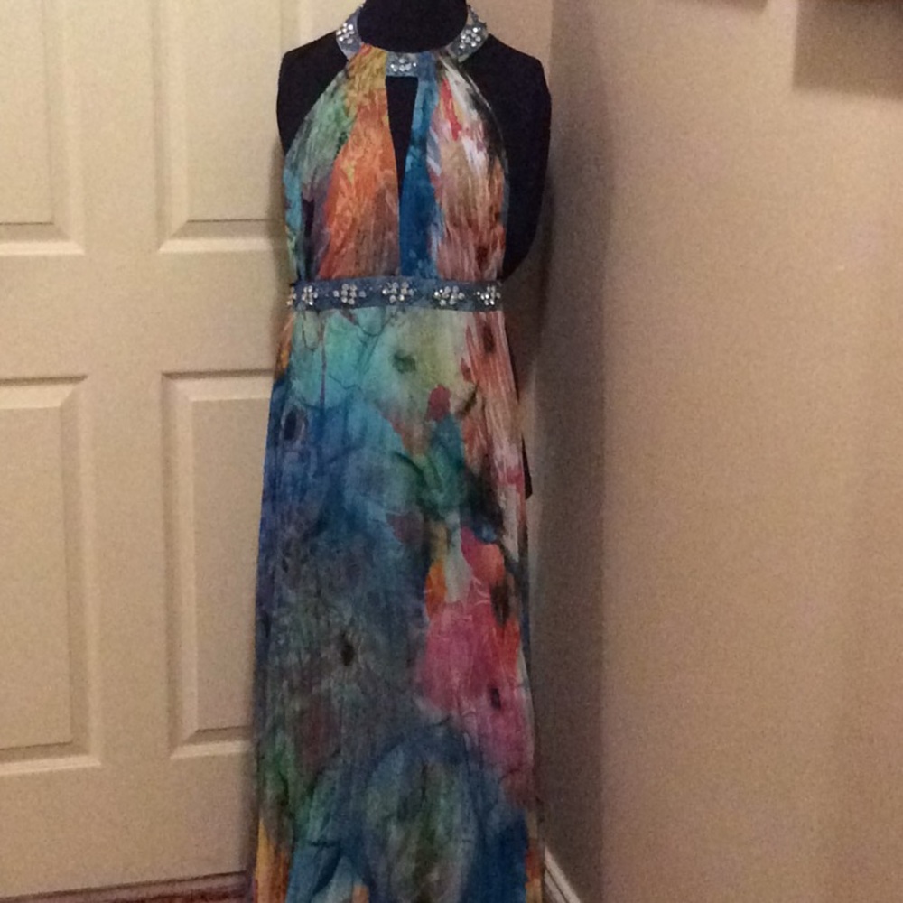 NWT Cachet Vibrant Watercolor Evening Gown
